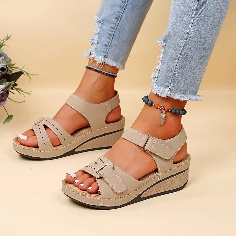 2024 New Arrivals Womens Sandals wedge sandals with thick soles magic button sandals For women and Ladies