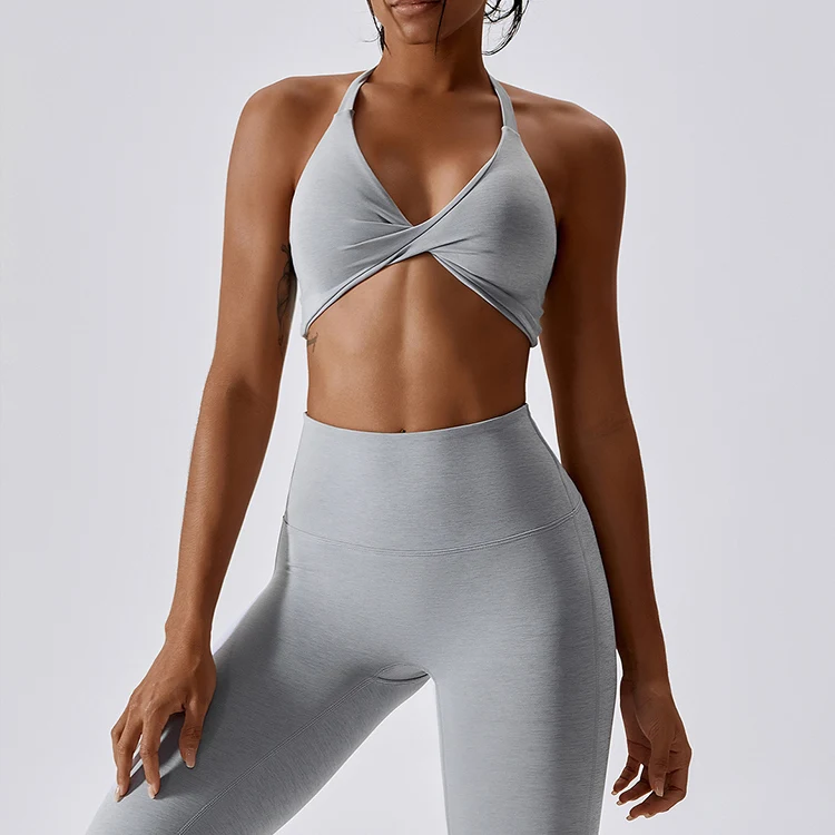 Factory activewear sexy sports bra tops custom yoga bra sport wear twist front sport bra for women fitness