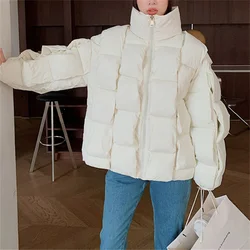 Candy Color Thick Warm Puffer Jacket Women Stand Collar Parka Three-dimensional Weave Square Korean Cotton-padded Jacket