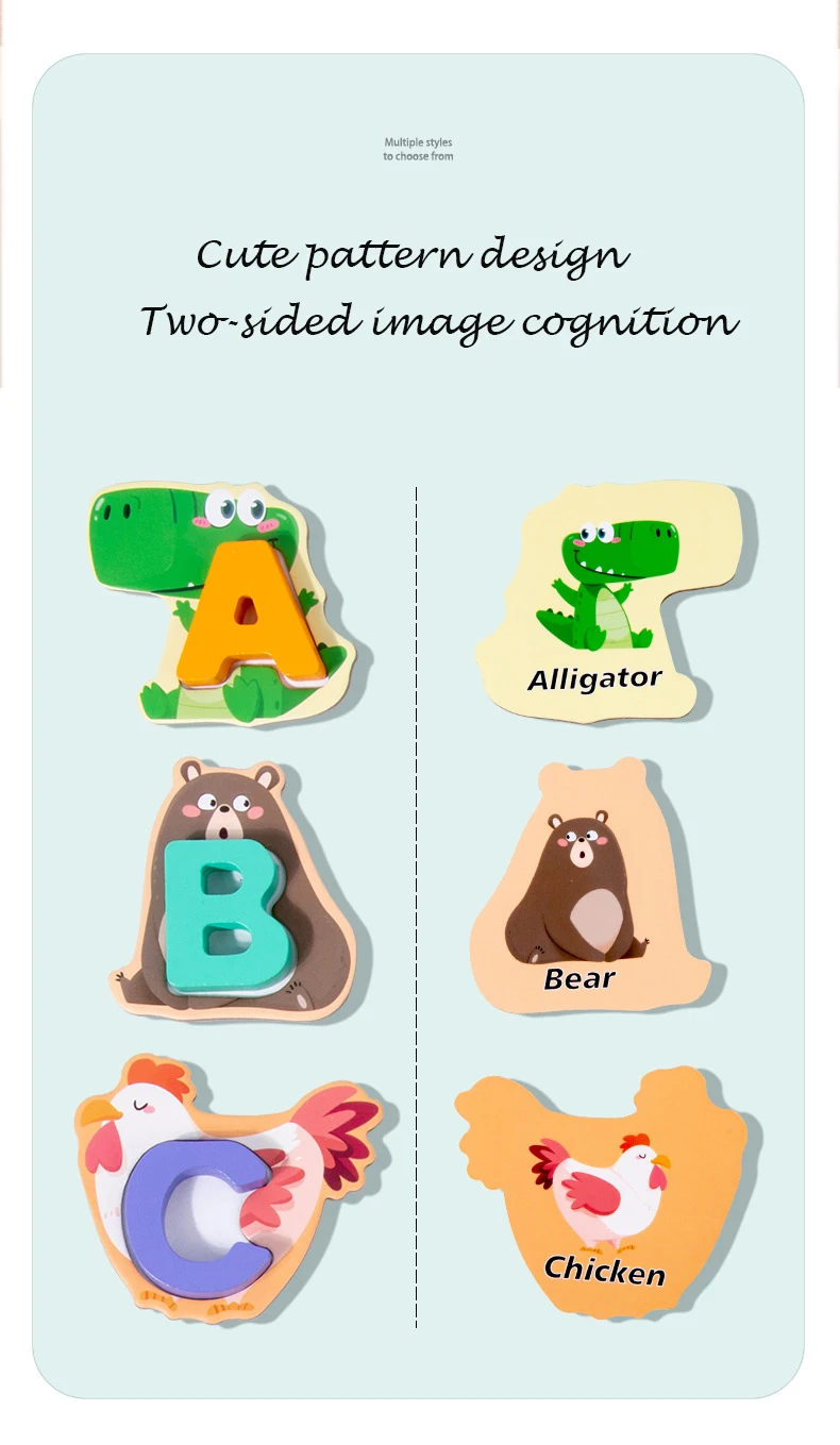 ABC 26 pièces lettres en bois et animaux correspondant blocs de Puzzle éducation précoce enfants jouets pour 2 à 4 ans usine