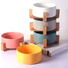 Round Ceramic Bowl Bowls Wholesale Round Custom Ceramic Dog Good Bowl With Wood Stand Pet Bowls Feeders