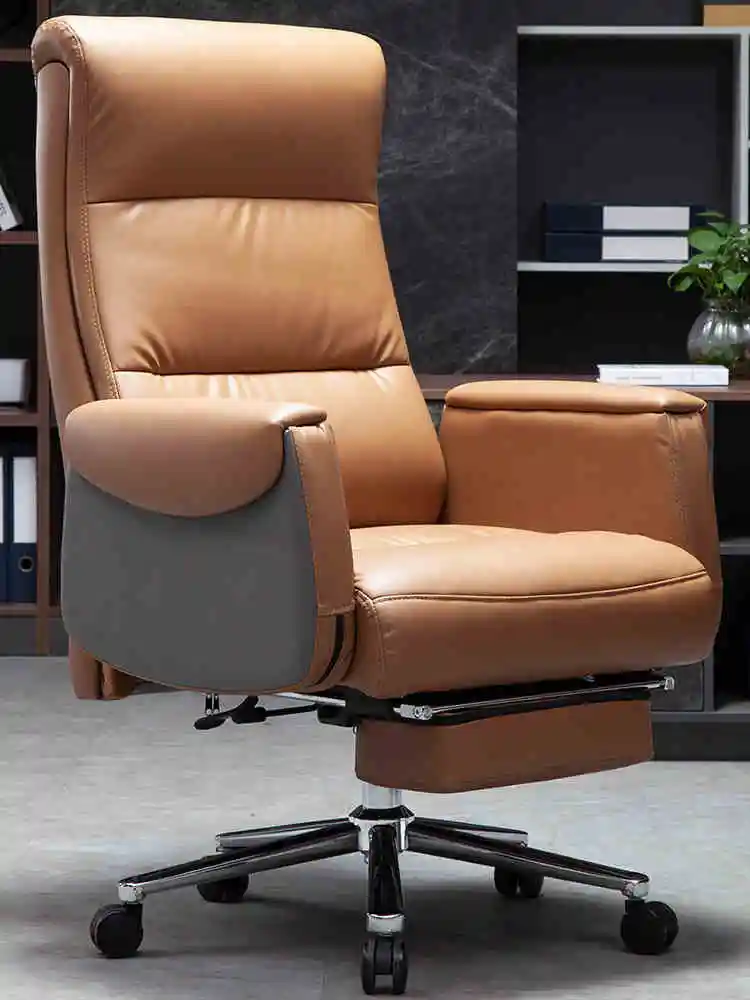 HRZ- Big and Tall Executive Office Chair with Wood Accents Adjustable High Back Ergonomic Lumbar Support, Bonded Leather