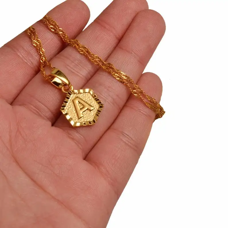 Tiny Women Hexagon Initial Necklace 