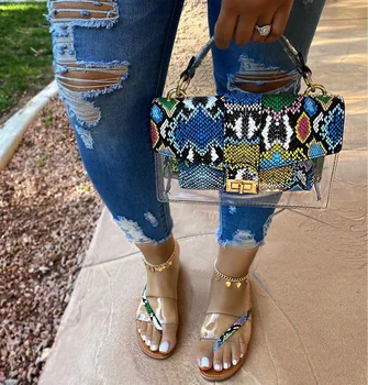 Lady luxury sandals and purse sets matching shoes and bag purse set, women Pu leather snakeskin snake print purse and handbags