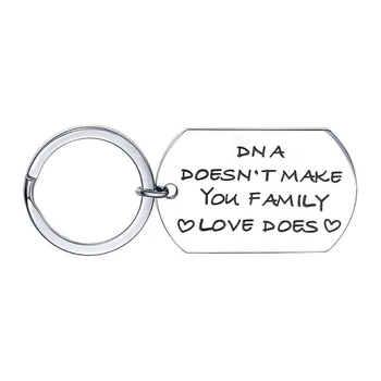 Metal Letters Keychain Gifts For Family Mom Dad Thanksgiving Day DNA Doesn't Make You Family Love Does