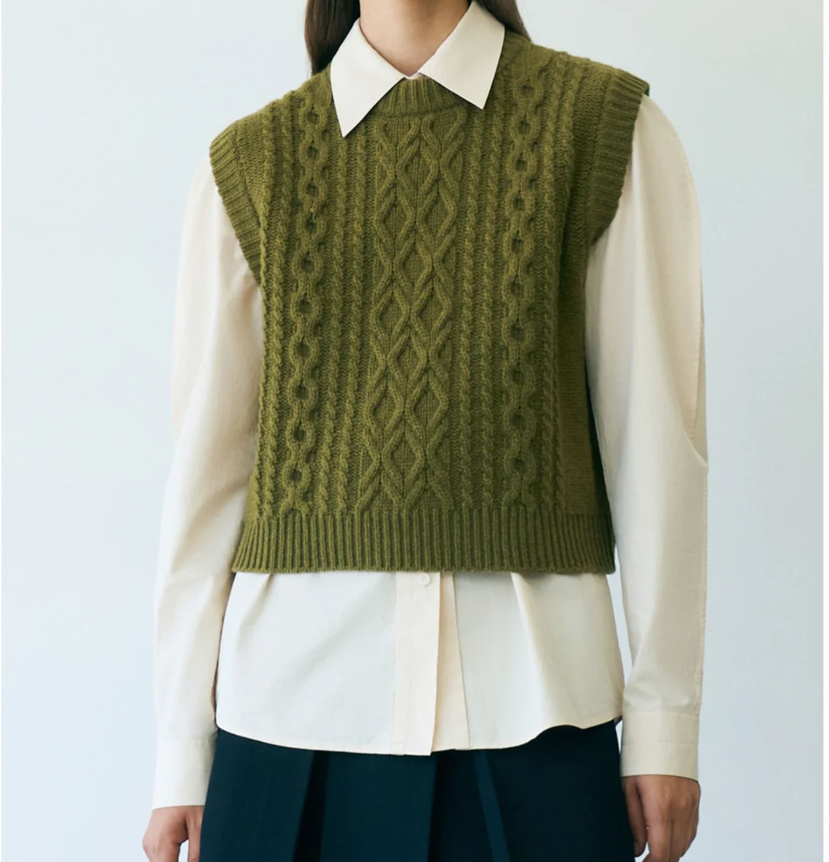 Wool Sweater Vest Women Tops Cable Knit 