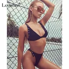 Swimwear LANMESSV Triangle Swimwear Eyelet Biquini Brasileiro Solid Wholesale Swimsuit Bikini 2021