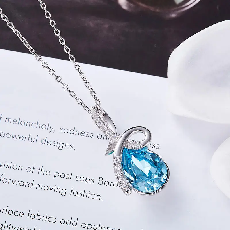 CDE YP1056 Fine Jewelry 925 Sterling Silver Crystal Necklace Wholesale Drop Water Crystal Charm Rhodium Plated Pendant Necklace