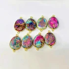 Natural Smooth Gemstone Imperial Jasper Free Shape Sea Sediment Jasper Gold Double Bail Bezel Connector