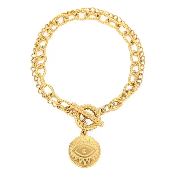 Custom Stainless Steel Gold Plated Evil Of Eye Charm Anklet Minimalist Bracelet Chain Foot Jewelry