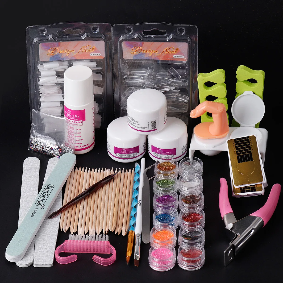 Hot Sale Acrylic Nail Kit Acrylic 12 Powder Liquid Brush Glitter Clipper File Tips Gel Nail Art Tools Kit Acrylic Nail Set - Buy Set ,Acrylic Nail Set,Nail Kit Professional Acrylic