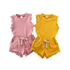 Boy Baby Boy Summer Ribbed Tank Outfit 2pcs Crimping Sleeve Sportwear Outfit Shorts With Pant 2pcs Suit