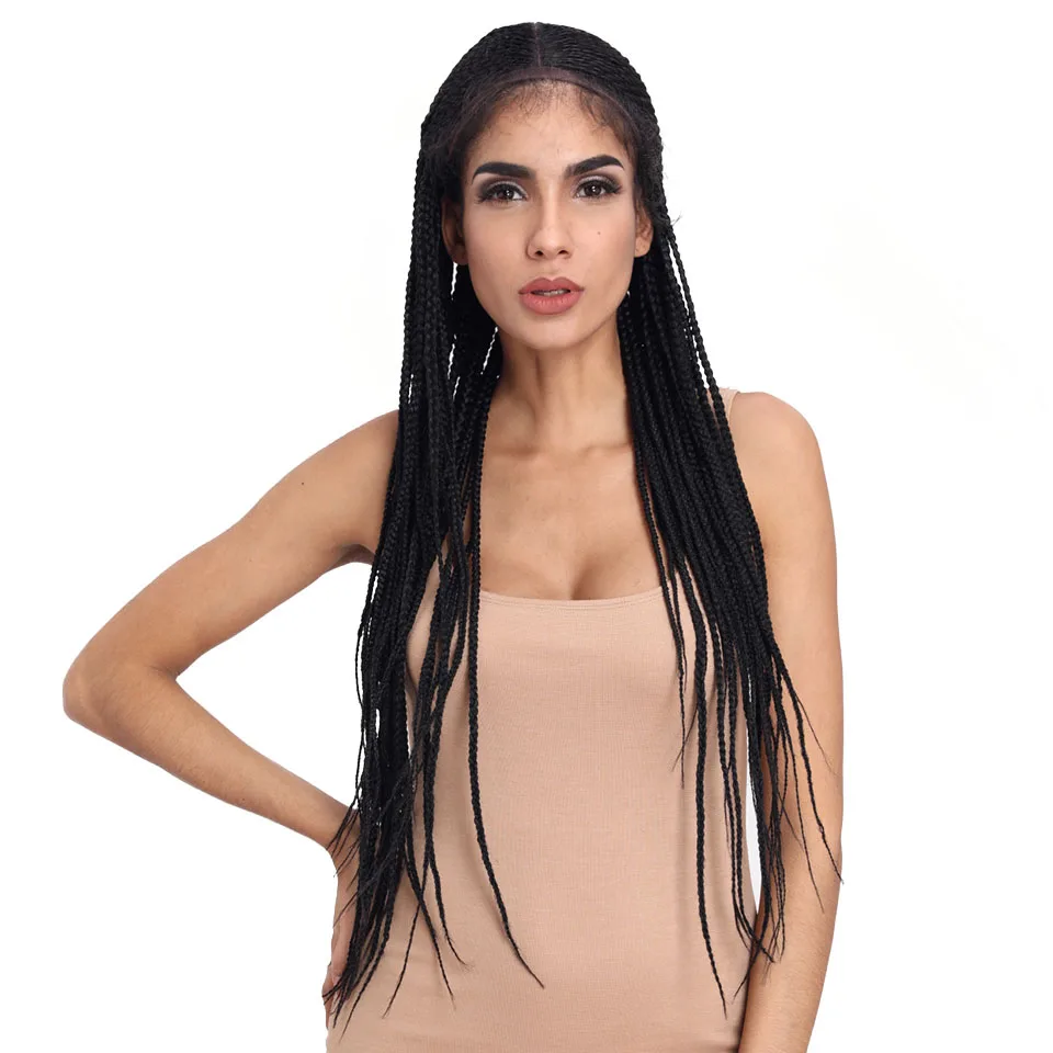Hot Selling 34 Inches Afro Kinky Box Braid Wigs With Baby Hair Heat  Resistance Synthetic 13x7 Braided Lace Wig For Black Women - Buy Afro Kinky  Box Braid Wigs With Baby Hair