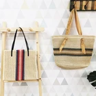 Bag Woman Handbag Fashion Stripe Handmade Paper Braid Beach Tote Bags Crochet Handbag For Women With Cloth Handle
