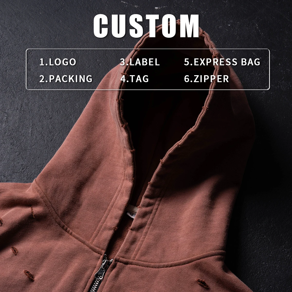 product 400gsm vintage acid wash mens zipper up hoodie oversized heavyweight hoodie manufacturers screen printing and distress design-5