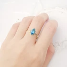 Topaz 14K Genuine Gold Blue Topaz Ring Fashion Big Stone Finger Ring Jewelry