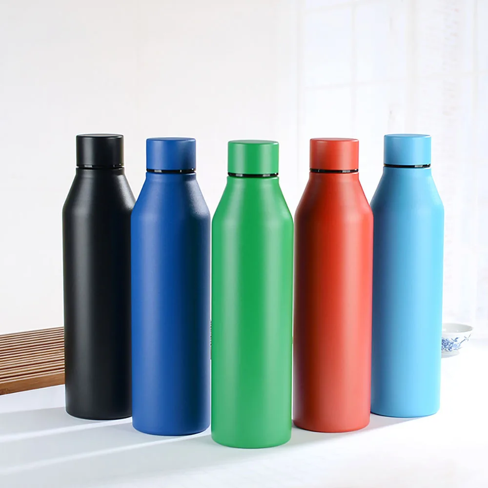 double wall stainless steel vacuum insulated water bottle with multiple lids to choose and bottle brush