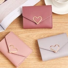 new small fresh heart shape shord fold simple small wallet lady purse student 10 yuan store supply