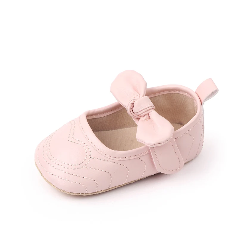 Heart-shaped Bow Mesh Breathable PU Leather-top Soft Soled Princess Toddler Shoes for Baby Girls factory