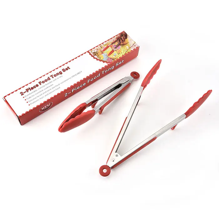 Premium 2-Pack (9 Inch & 12 Inch) BBQ Silicone Kitchen Cooking Tongs with Built in Counter Stands and Locking Head supplier