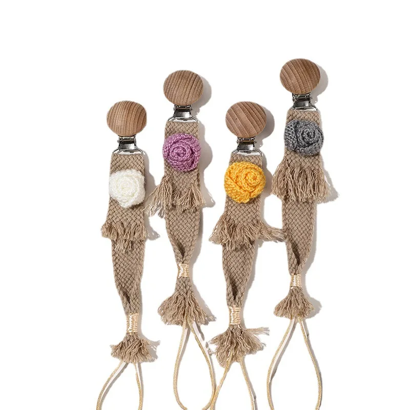 Customized Handmade Braided Pacifier Chains Baby Pacifier Clip Wooden Dummy Pacifier Anti Drop Holder For Newborn babies