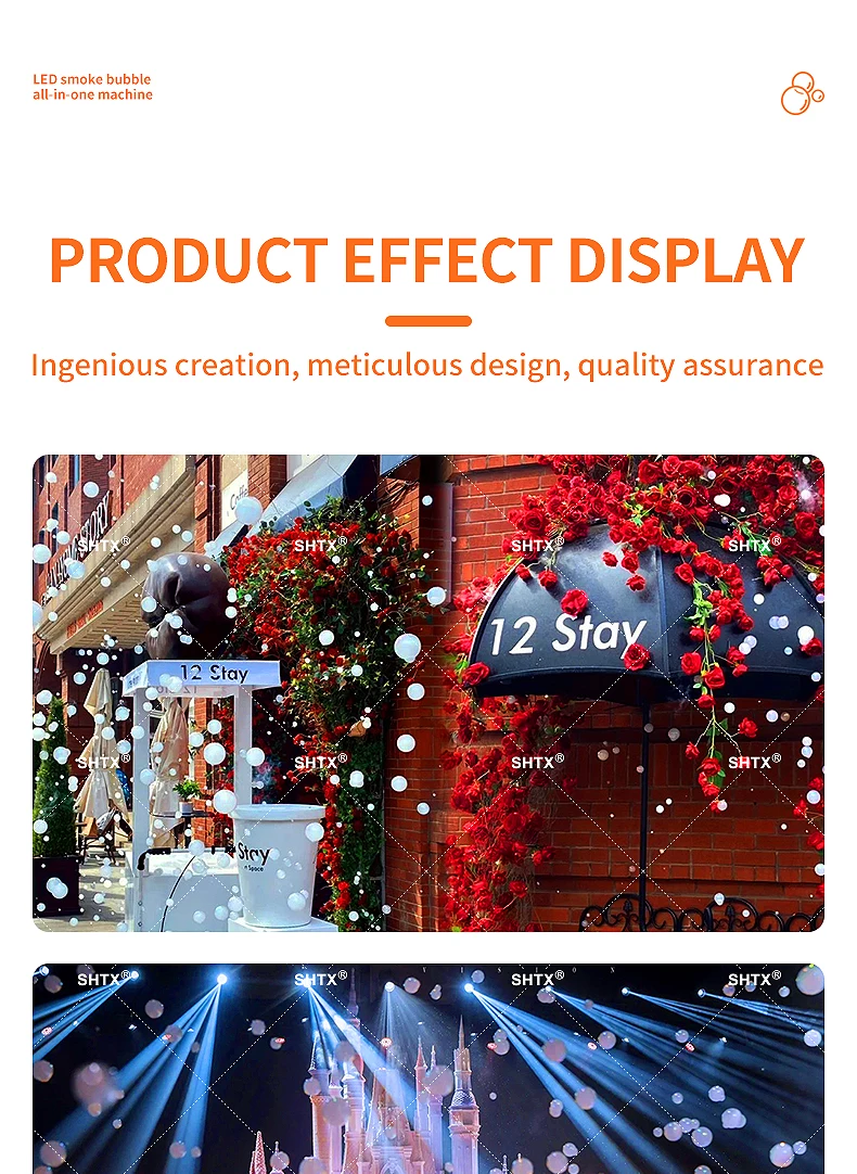 SHTX Professional 1500W Full Color Smoke Bubble Machine for Party Events Wedding with Remote Control LED Fog Bubble Machine
