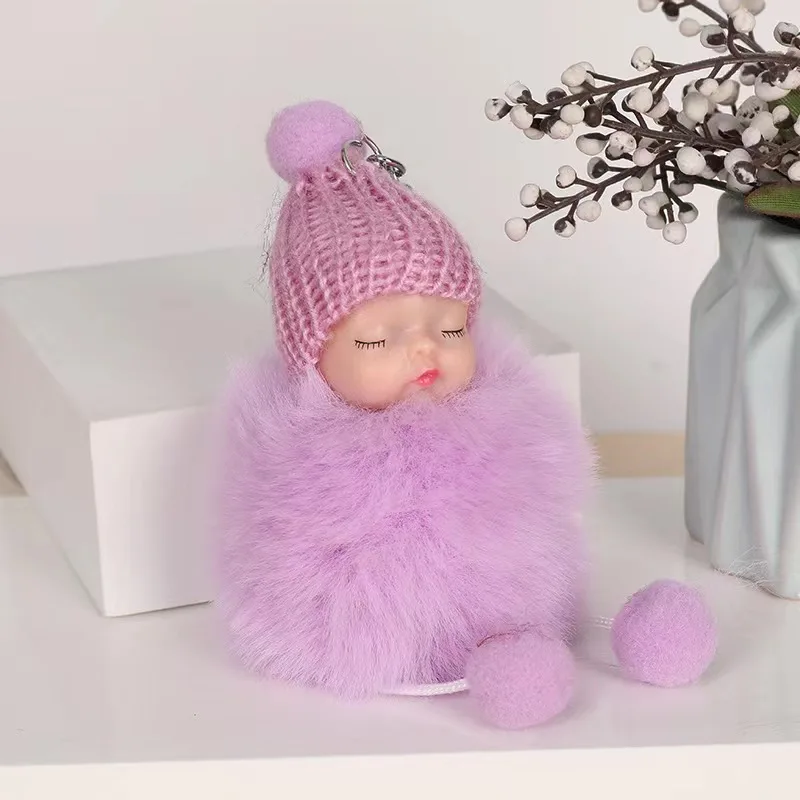 Sleeping doll fur ball pendant cute girl pendant princess girl plush jewelry car key chain toy wholesale