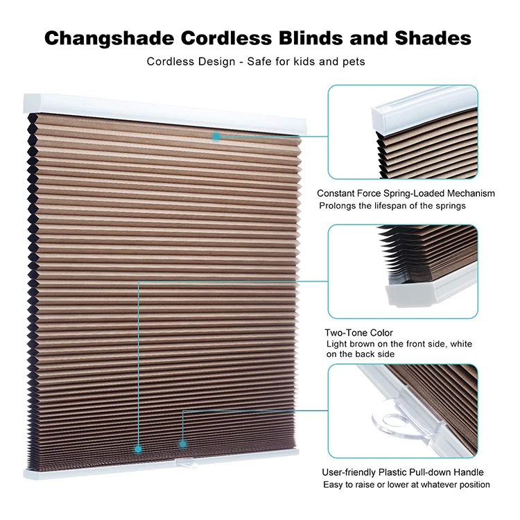 Living Room Curtains Honeycomb Cordless Pleated Cellular Fabric Shades