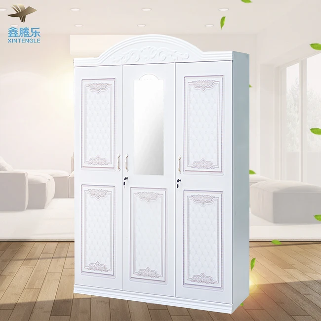 Best Seller Modern 3-Swing Door Bedroom Furniture Wardrobe Mirror with Iron Armories & Steel Imprint Pattern Almirah-Wardrobe