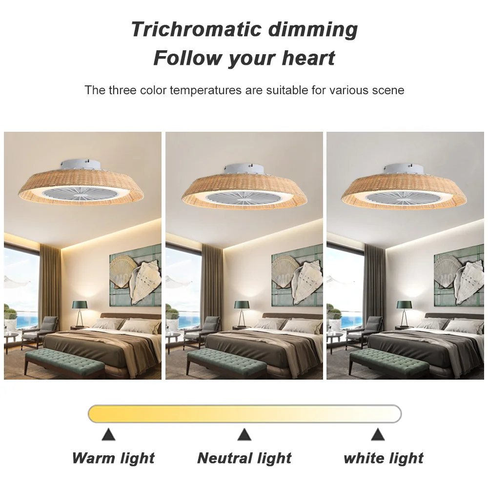 stylish design 18 Inch Rattan Caged Smart Tuya APP Control Ventilador De Techo Modern LED Ceiling Fan With Light and Remote 4