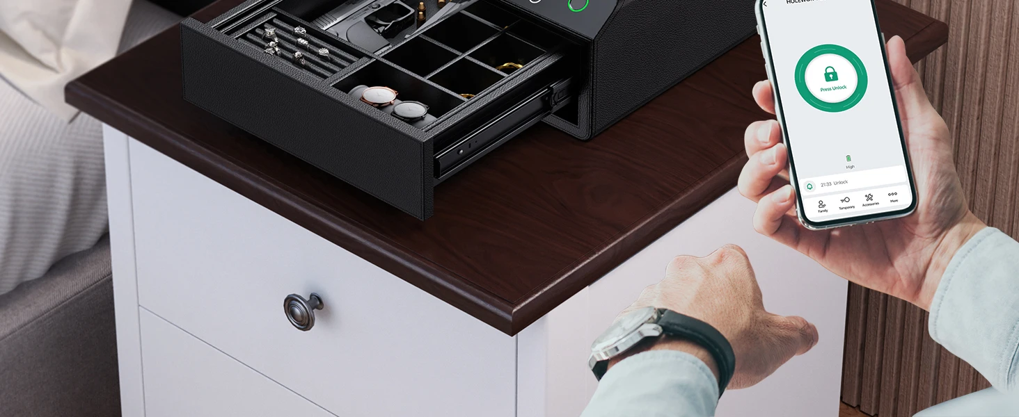 CEQSAFE Wholesale Home Automatic Luxury Leather Bluetooth Drawer Black Watches Safe Watch Winder Box supplier