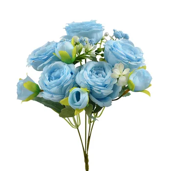 Simulation Artificial Flower Real Touch 5 Heads Silk Persian Rose Bouquet for Wedding Home Backdrop Decoration