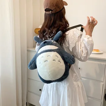 Wholesale Cute Japan Anime Totoro Plush Backpack Kids Gift Cartoon Lotus Leaf Cat Stuffed Push Shoulder Bag