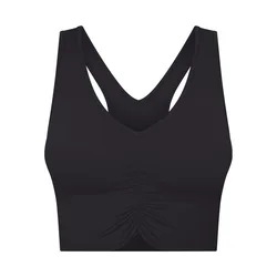 Shockproof Push Up Gym Running Tops Anti Bacterial Front Scrunch V Neck Athletic Crop Tops Padded Sports Bra Tank Tops
