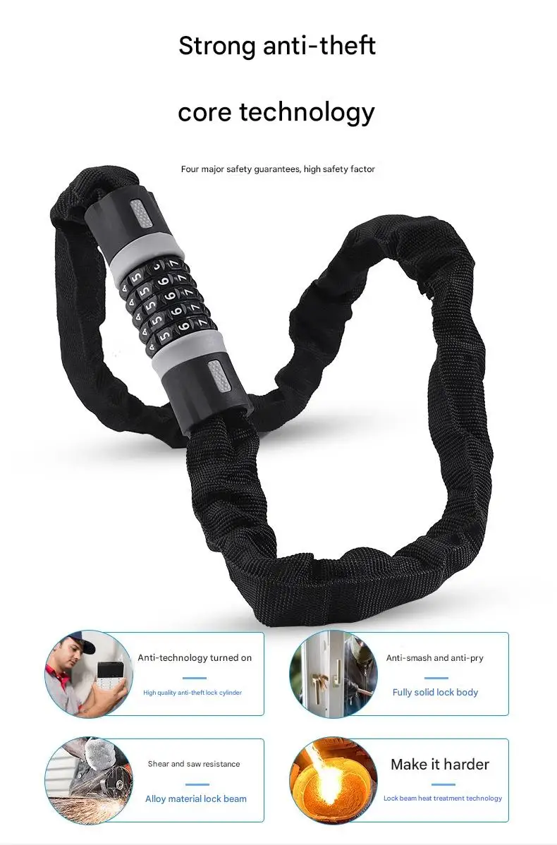 Portable Password Lock for Bicycles Motorcycles Electric Vehicles Mini Chain Lock Cycling Equipment Anti-Theft Accessory