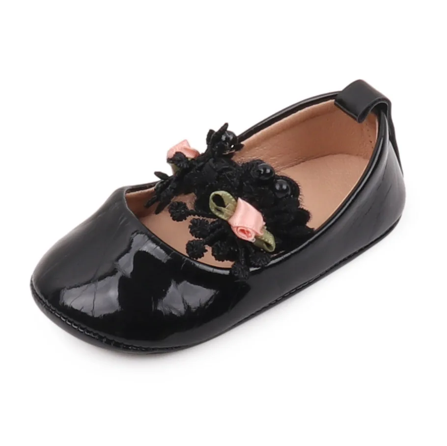 Baby Girls Solid Color Princess Design with Lace Flower and Elastic Band Breathable Toddler Shoes factory