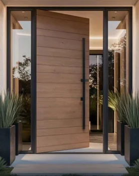 Customized Heat Insulation Waterproof Resistant Timber Look Aluminum Hinged Door and Optional Sidelite