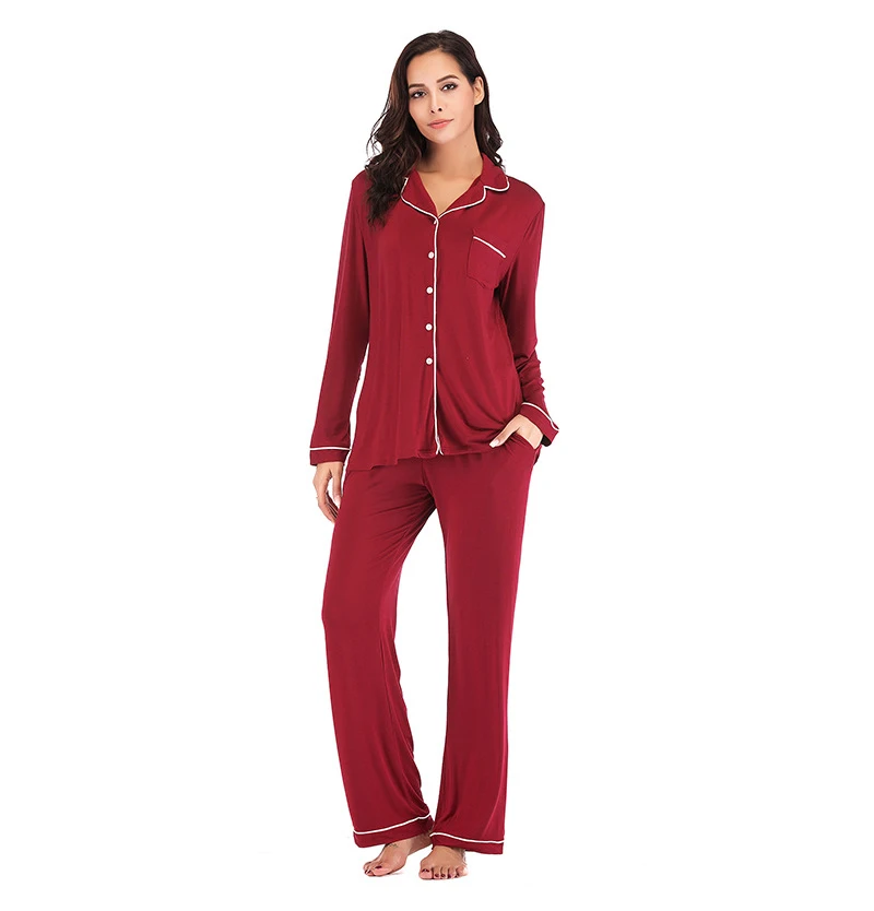 Women's Pajamas Soft Notch Collar Long Sleeve Bamboo Sleepwear Button Down PJ Sets For Women