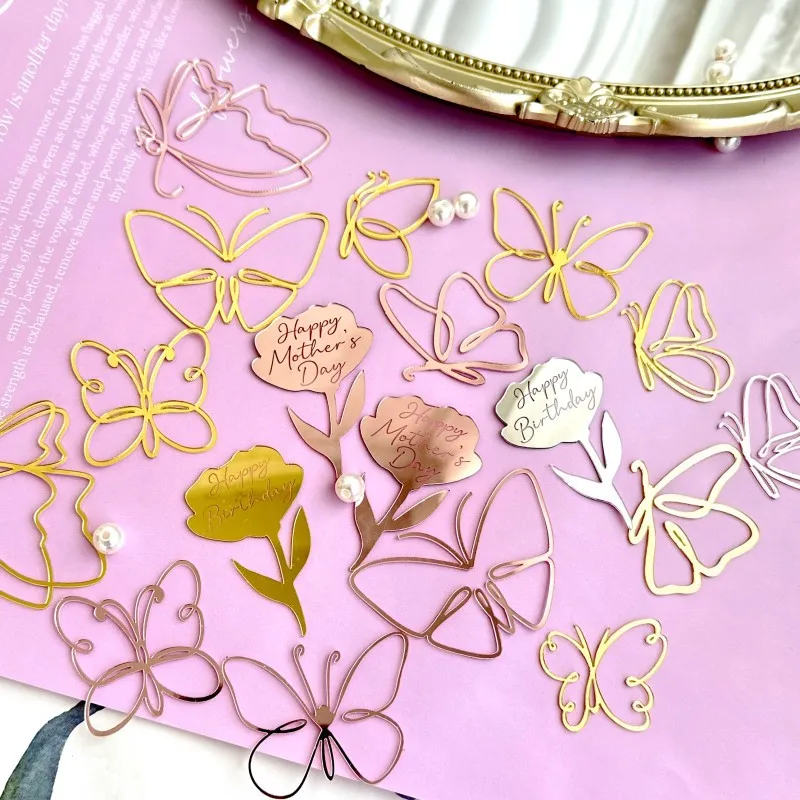 New wholesale gold butterfly acrylic butterflies topper for baking supplies cake decorations