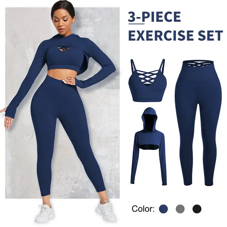 2021 custom logo 3 pieces wholesale women high waist seam yoga sets bra and leggings suit wear sportswear gym fitness yoga sets
