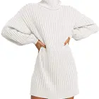 Women Dress OEM/ODM Custom Long Knitted Pullover Turtleneck Women Sweaters Casual Dress