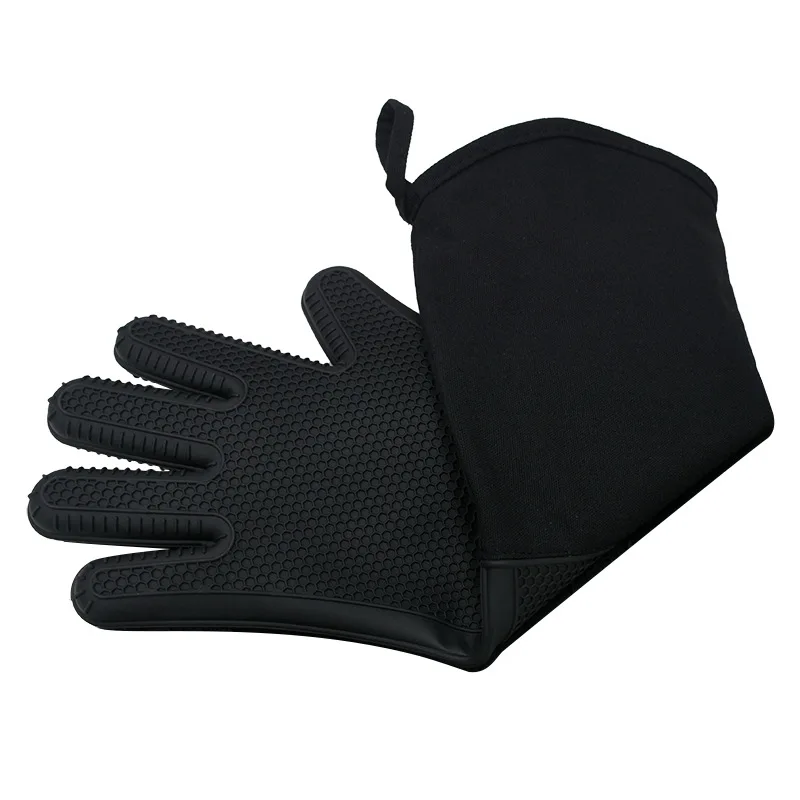 Customized 50cm Long Gloves Kitchen Five Fingers Honeycomb Cotton Microwave Oven Baking Heat Insulation Silicone Gloves