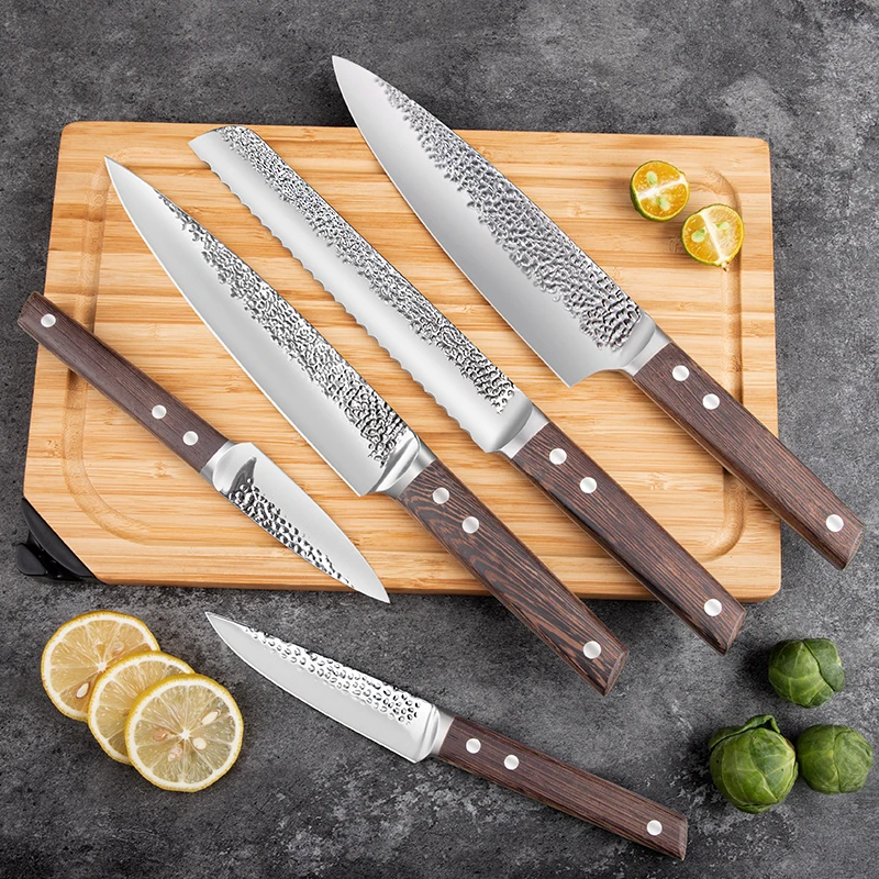Premium Japanese Kitchen Knife Custom Logo Handmade Kitchen Knives Set With Pakka Wood Handle