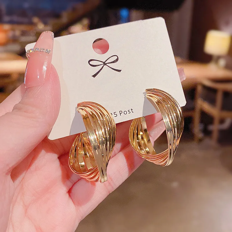 Korean version of the new exaggerated unique personality niche high-end design sense twisted earrings