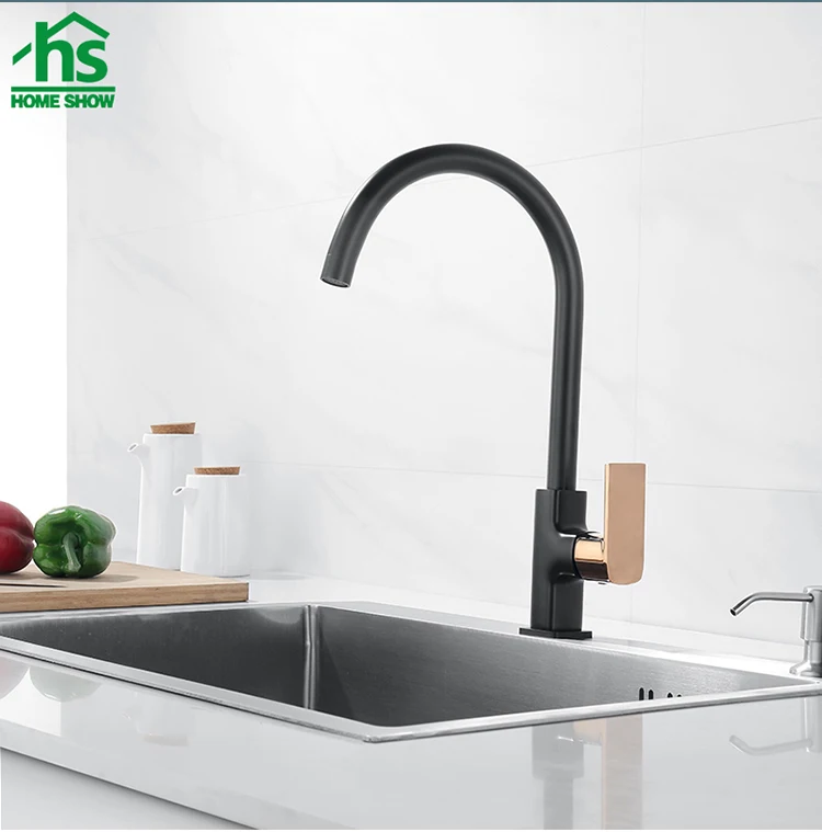 homeshow kitchen sink faucet:brass material & black gold