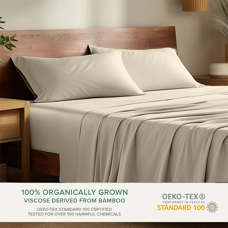 product custom oeko 4pcs king size 300tc soft cooling pure bamboo bed sheet set-1