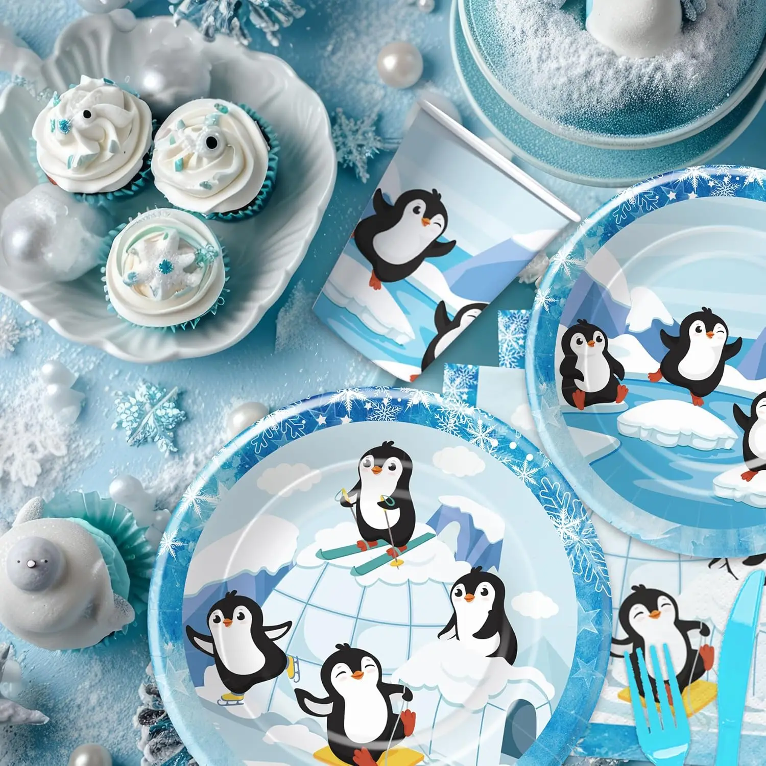 Penguin Theme Party Tableware Set Disposable Birthday Party Supplies Penguin Disposable Paper Plates And Cups