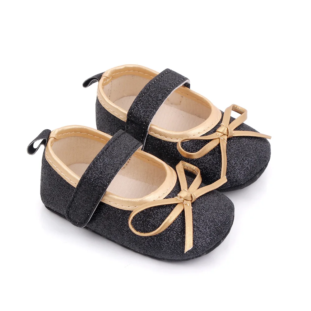Spring and Autumn Baby Girls Sparkle Solid Color Glitter pink Bow Princess Toddler Shoes supplier