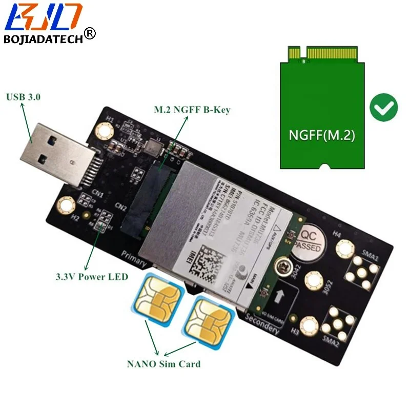 Wederzijds Volharding Goedkeuring Ngff M.2 B-key Slot To Usb 3.0 Wireless Adapter Card With 2 * Nano Sim Slot  Support 5g 4g 3g Gsm Modem Module - Buy Ngff M.2 B-key Slot To Usb 3.0