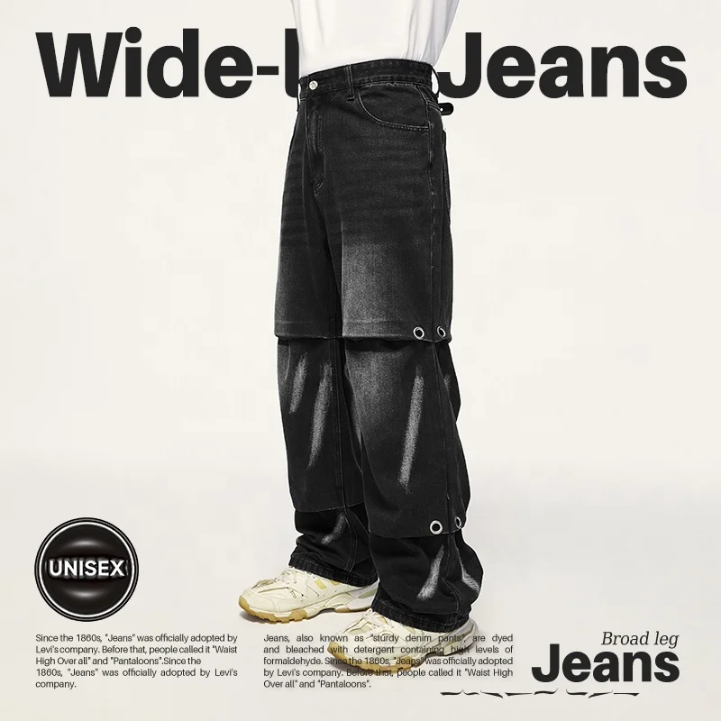 INFLAITN Depart Patchwork Wrinkle Wide Leg Jeans y2k Black Men Stitch Jeans Men Stacked jeans